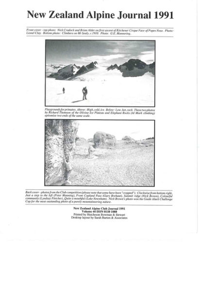 New Zealand Alpine Journal 1991 Vol 44 cover